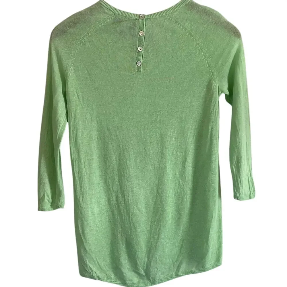 Cynthia Rowley Pale Green Linen Blend Crew Neck Sweater, 3/4 Sleeve, Small